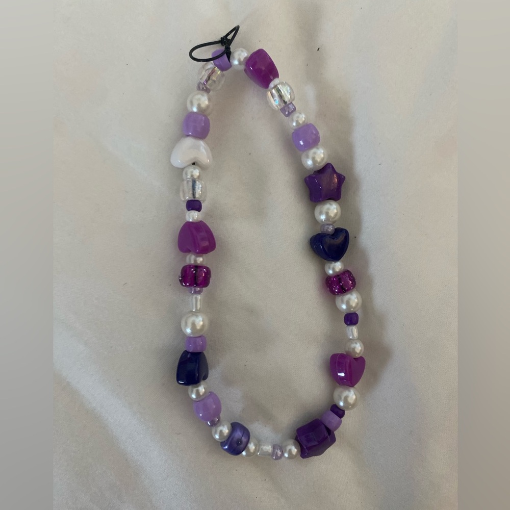 Purple and White Beaded Phone Charm